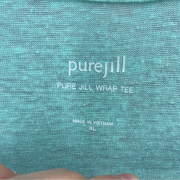 J.Jill / Pure Jill Wrap Tee Linen Blend Scoop Neck T-Shirt Size XL Seaglass NWT - Picture 4 of 8